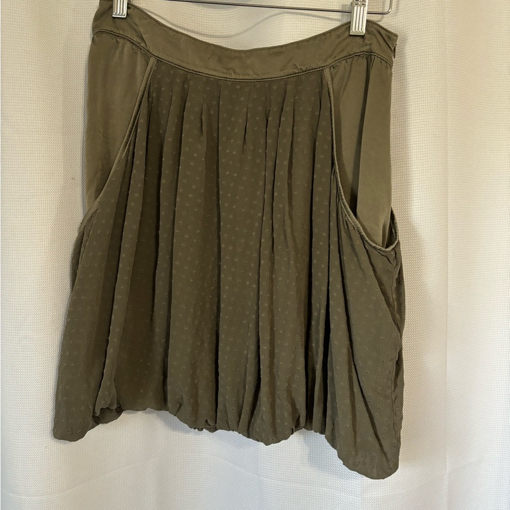 Crossley boho 100% silk olive colored, mini skirt, size small, luxury brand
